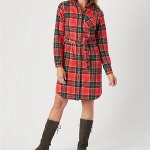 Duluth Women's Free Swingin' Flannel Shirtdress Plaid Button-Up Belted Dress
